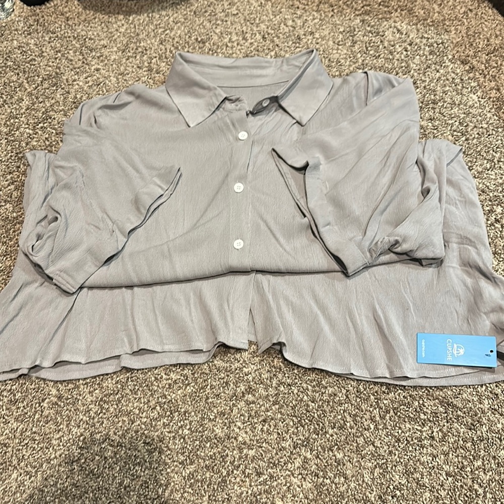 Grey Cupshe dress, short sleeve, button up